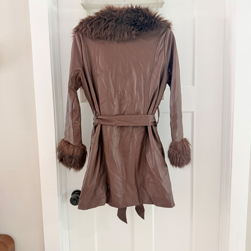 Show Me Your Mumu Penny Lane Faux Leather Fur Coat Brown Small Y2K Style - Picture 3 of 6